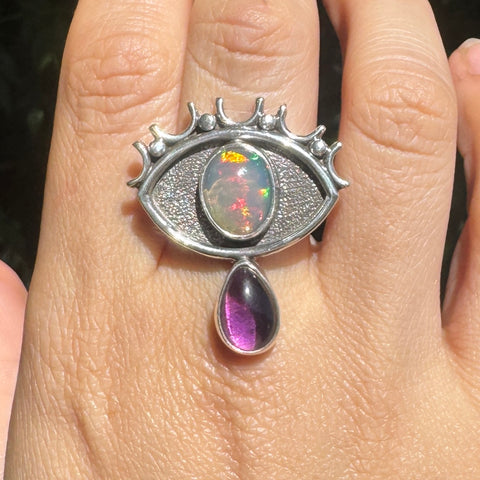 Crybaby Ring with Welo Opal & Amethyst