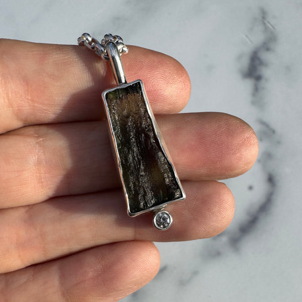 Moldavite & Diamond Necklace