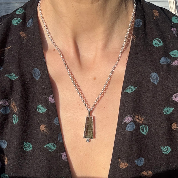 Moldavite & Diamond Necklace