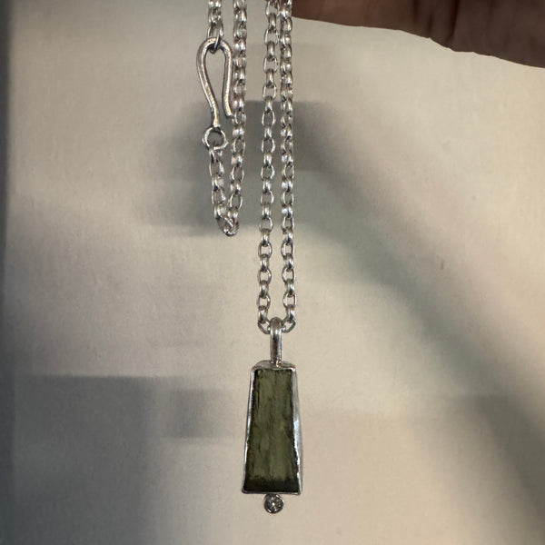 Moldavite & Diamond Necklace