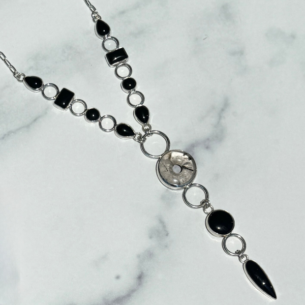 Onyx & Tourmalinated Quartz Statement Necklace