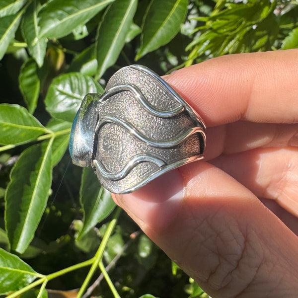 Blue Apatite Abstract Band Ring (fits like size 8.75)