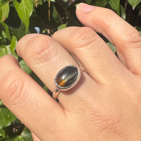 Blue Tiger Eye Stacking Ring (East/West)