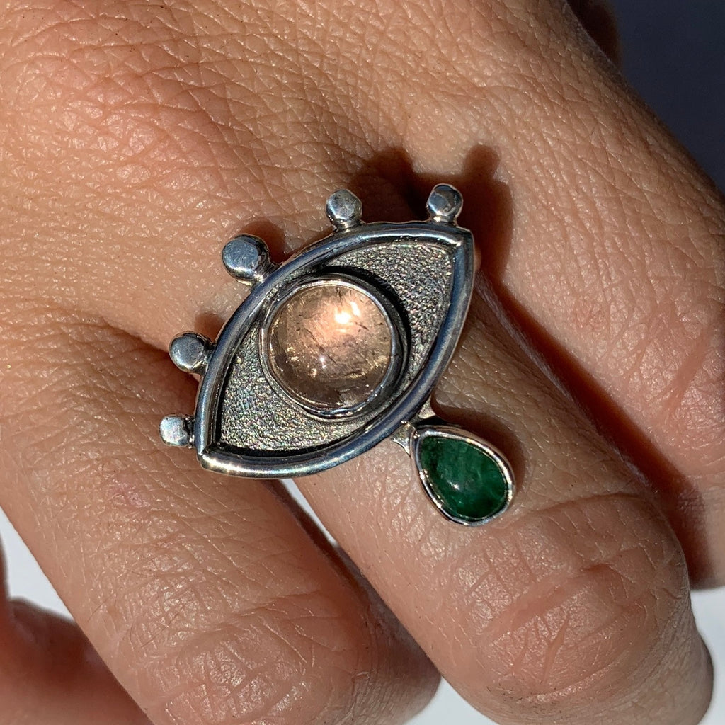 Crybaby Ring with Tourmaline & Emerald
