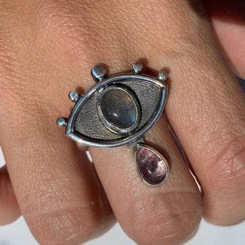 Crybaby Ring with Labradorite & Tourmaline