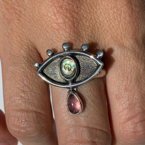 Crybaby Ring with Abalone & Tourmaline