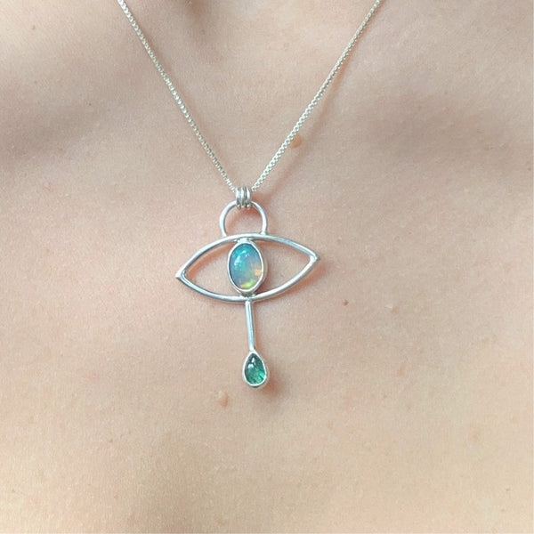 Crybaby Necklace with Opal & Emerald (small)