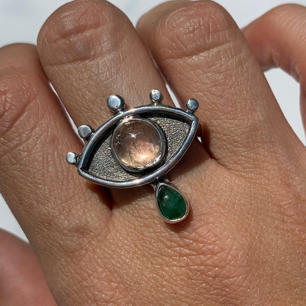 Crybaby Ring with Tourmaline & Emerald