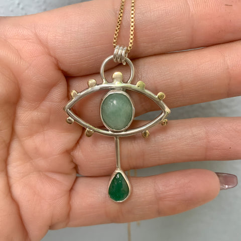 Mixed Metal Crybaby Necklace with Jade & Emerald (small)