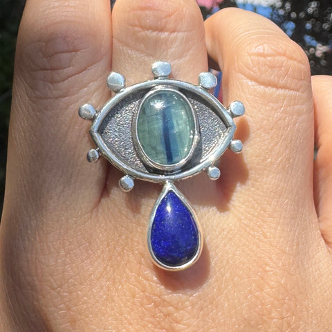 Crybaby Ring with Kyanite and Lapis Lazuli