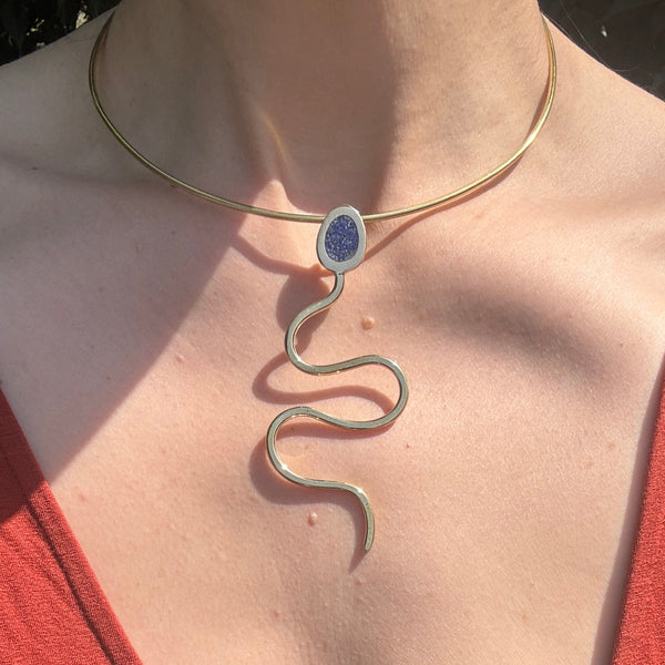 Brass & Lapis Lazuli Inlay Serpent Necklace
