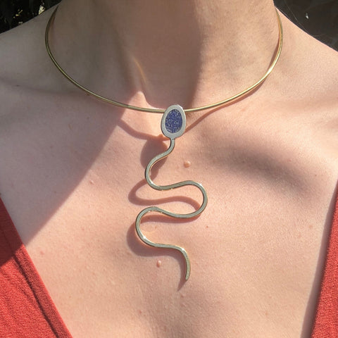 Brass & Lapis Lazuli Inlay Serpent Necklace
