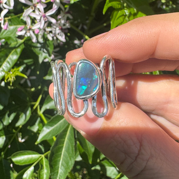 Australian Opal Squiggle Band Ring (adjustable from size 7-12)