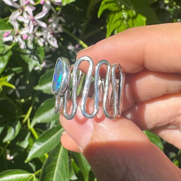Australian Opal Squiggle Band Ring (adjustable from size 7-12)
