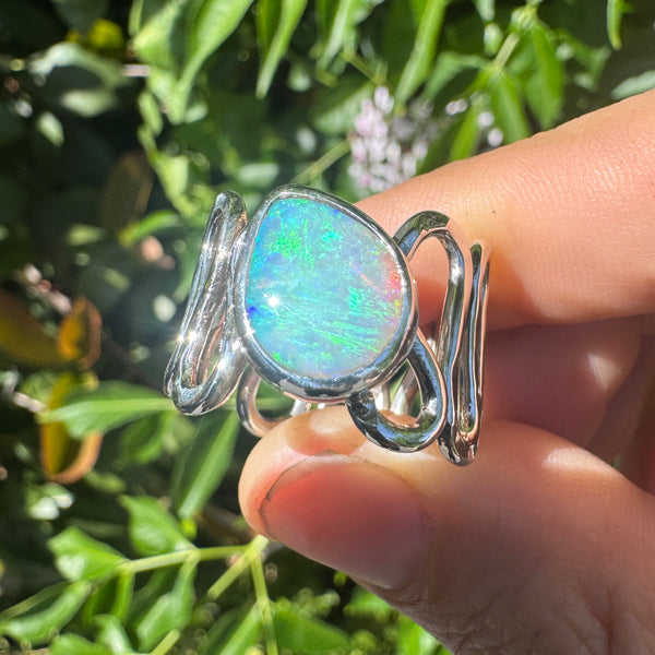 Australian Opal Squiggle Band Ring (adjustable from size 9.25-13)
