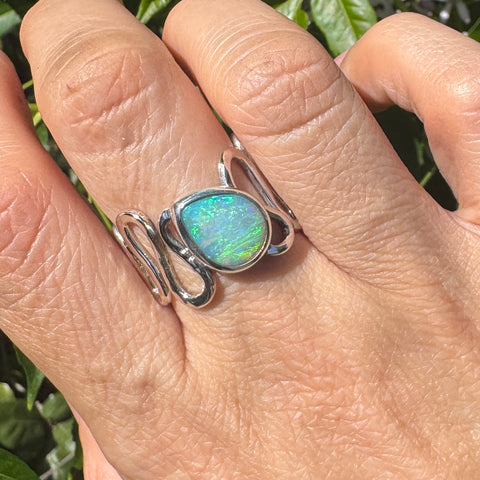 Australian Opal Squiggle Band Ring (adjustable from size 9.25-13)