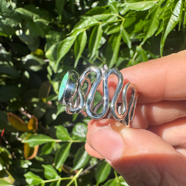 Australian Opal Squiggle Band Ring (adjustable from size 9.25-13)