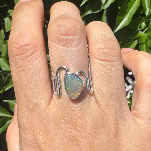 Australian Opal Squiggle Band Ring (adjustable from size 6.5-9)