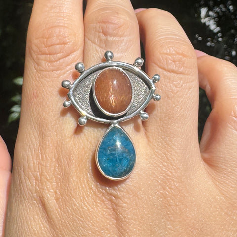 Crybaby Ring with Sunstone & Apatite