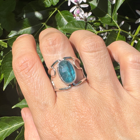 Teal Kyanite Open Frame Ring (fits like size 8)