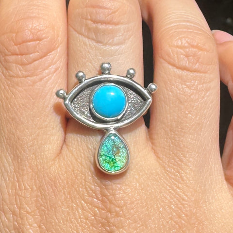 Crybaby Ring with Campitos Turquoise & Sterling Opal