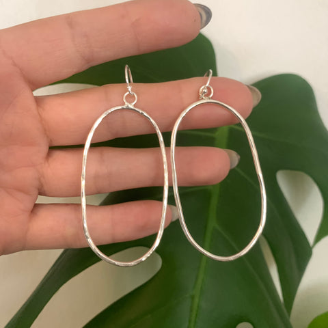 Sterling Silver Hammered Oval Hoops