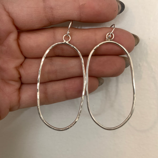 Sterling Silver Hammered Oval Hoops