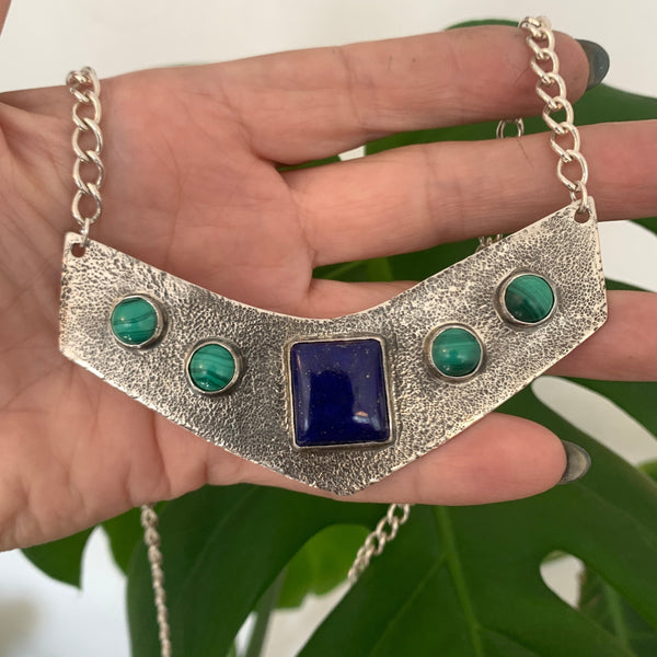 Lapis Lazuli & Malachite Shield Necklace