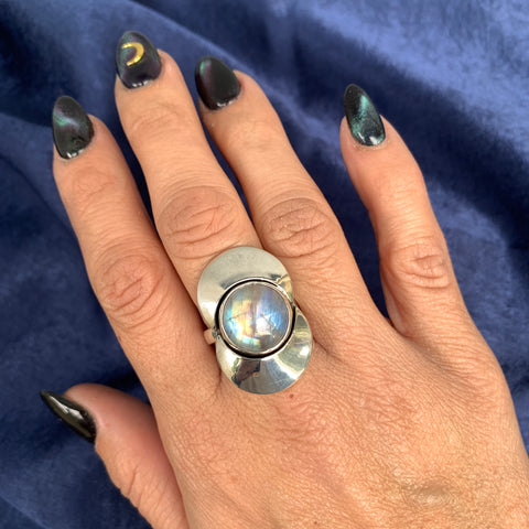 Rainbow Moonstone Luna Shadowbox Ring